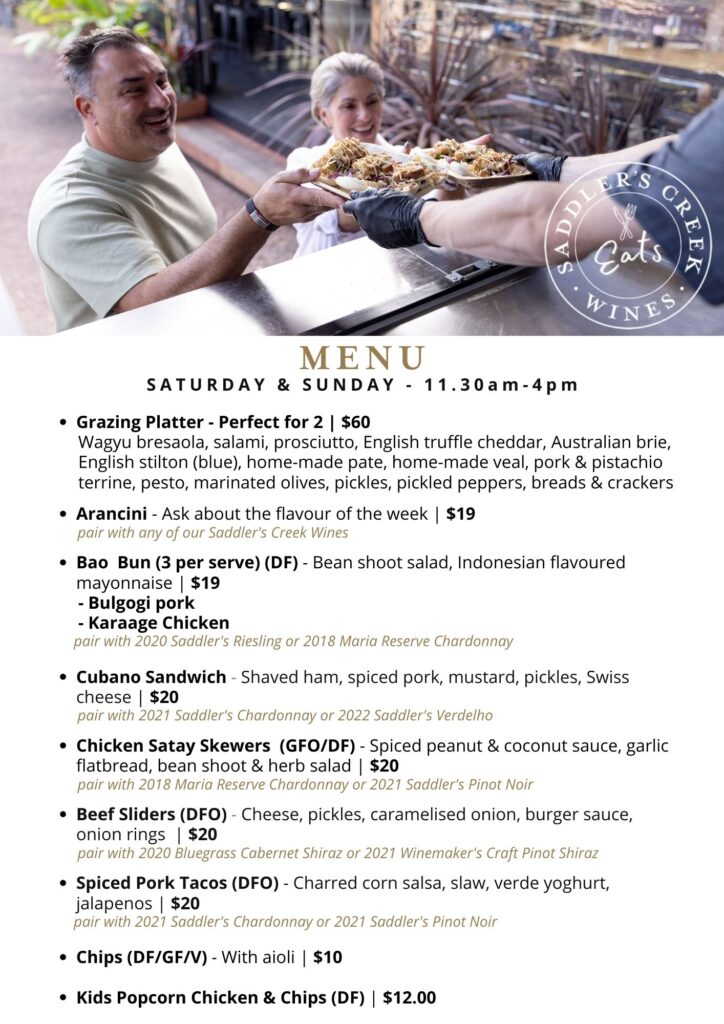 Saddler's Eats Saturday and Sunday menu